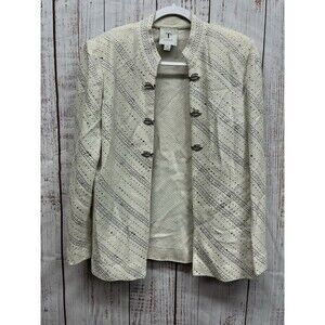 Toula Jacket Cardigan Womens 12 Cream Textured Knit Embellished Hook